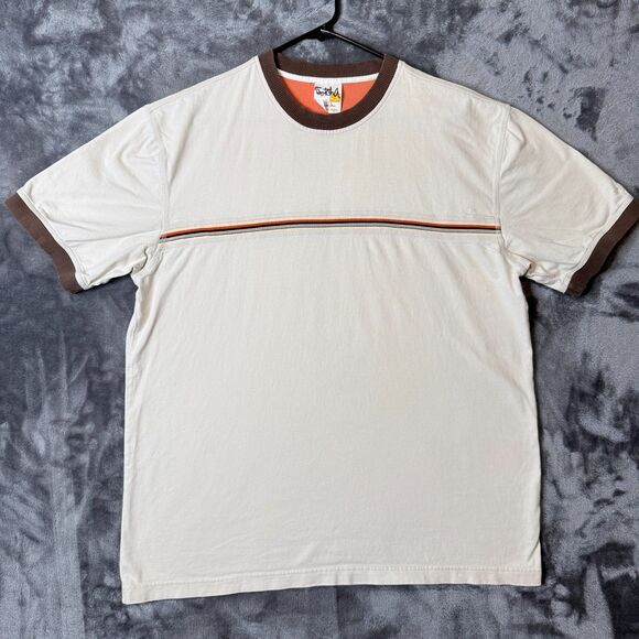 Gotcha White Short Sleeve T-Shirt Size Large Surf Wear Ringer Stripe - Picture 1 of 7